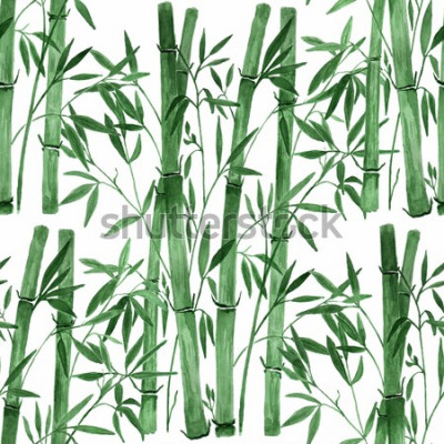 Sticker Bambus auf weißem Hintergrund Hand gezeichnete nahtlose Illustration des Aquarells.