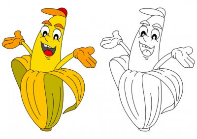 Sticker Banane Cartoon-Grafik lächelnde Gestalt