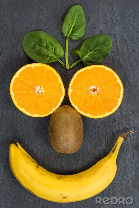 Sticker Banane tropische Früchte Spinat lächelndes Gesicht