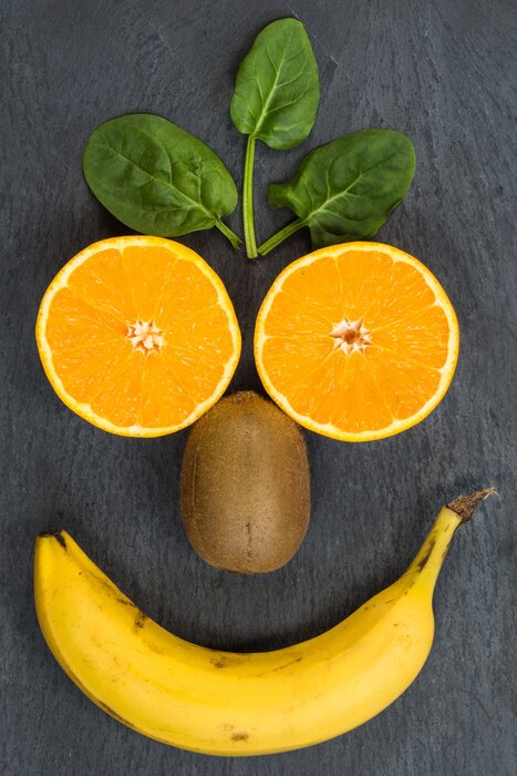 Sticker Banane tropische Früchte Spinat lächelndes Gesicht