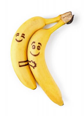 Sticker Bananen auf weißem Hintergrund mit gezeichneten Gesichtern