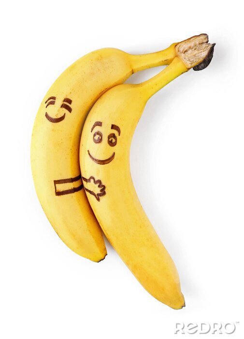 Sticker Bananen auf weißem Hintergrund mit gezeichneten Gesichtern