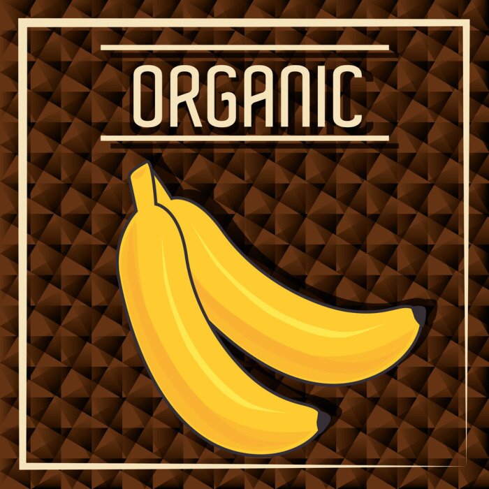 Sticker Bananen in einem Rahmen auf braunem Hintergrund