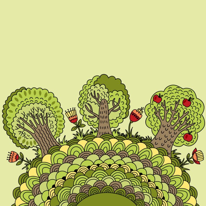 Sticker Banner mit Bäumen, Blumen und Platz für Ihren Text