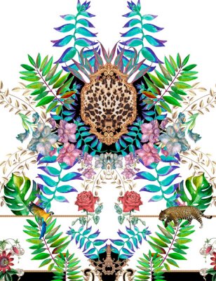 Sticker Baroque gold tropical flowers design 