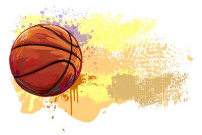 Basketball Ball auf dem Hintergrund der bunten Farbkleckse