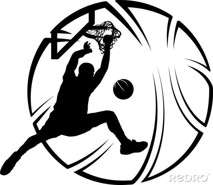 Sticker Basketball schwarze Grafik mit Ball