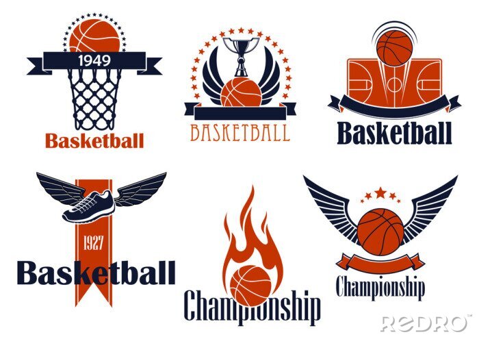 Sticker Basketball-Sportikonen mit Spielgegenständen