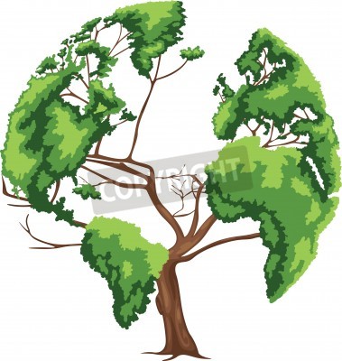 Sticker Baum-förmigen Weltkarte Vektor