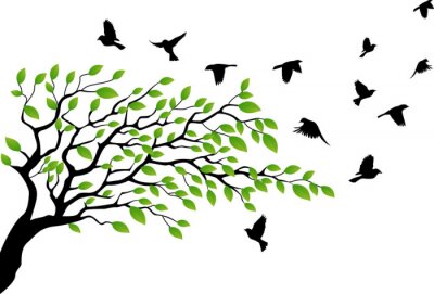 Sticker Baum mit Vogel fliegen