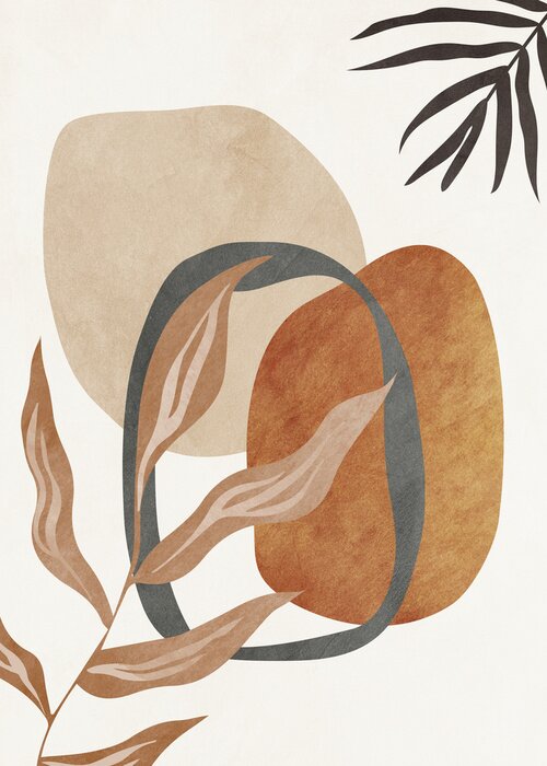 Sticker Beautiful abstract digital art geometric, modern and colorful, nature, botanical, tropical, leaves