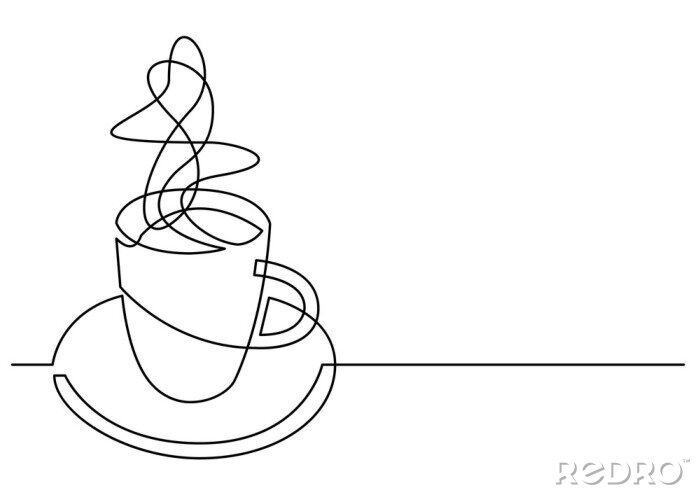 Sticker Becher Kaffee Zeichnung mit einer einzigen Linie