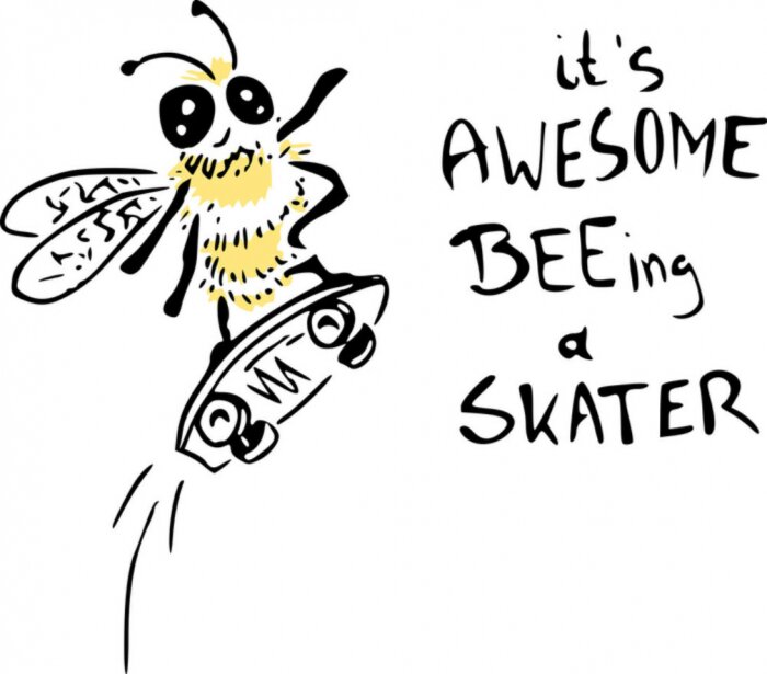 Sticker Bee skater illustration - vector drawing of a bee on a skateboard