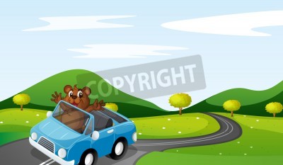 Sticker Beispiel für einen Bären und ein Auto in einer wunderschönen Natur
