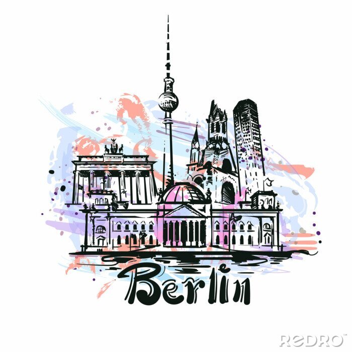 Sticker Berlin abstract color drawing. Berlin sketch vector illustration
