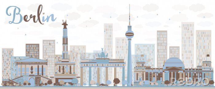 Sticker Berlin Skyline mit Farben gemalt