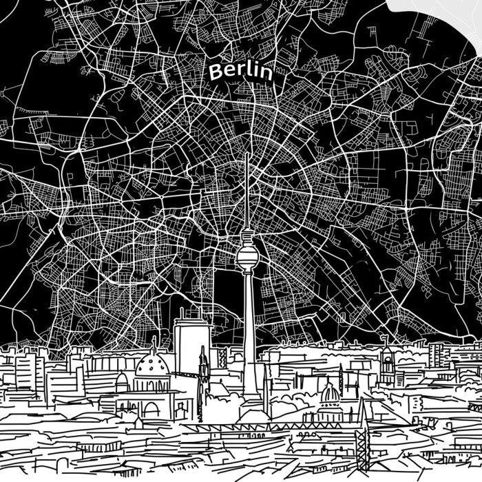 Sticker Berlin skyline with map