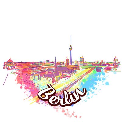 Sticker Berlin Skyline Zeichnung Art Konzept
