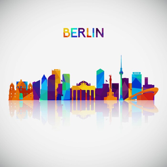 Sticker Berlin-Skylineschattenbild in der bunten geometrischen Art. Symbol für Ihr Design. Vektor-Illustration.