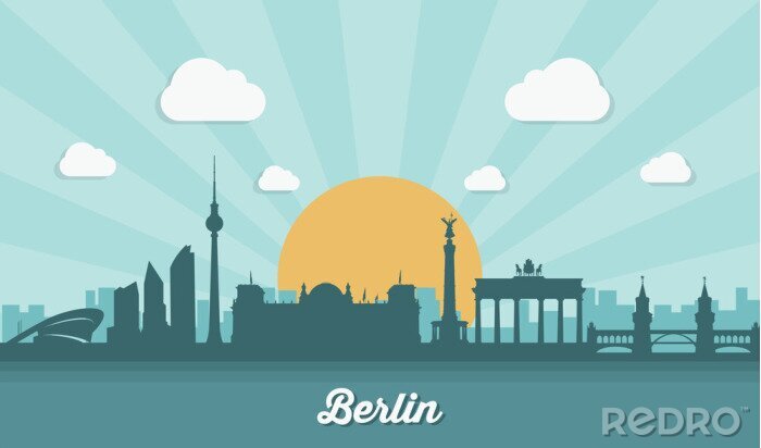 Sticker Berliner Skyline - flaches Design