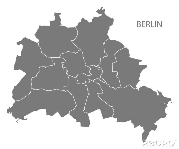 Sticker Berliner Stadtplan mit Stadtbezirk Grau Illustration Silhouette Form