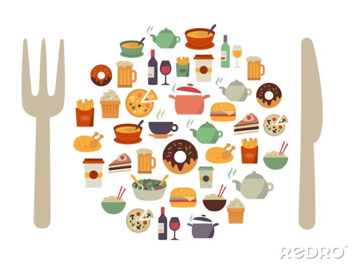 Sticker Besteck und Teller aus kulinarischen Grafiken