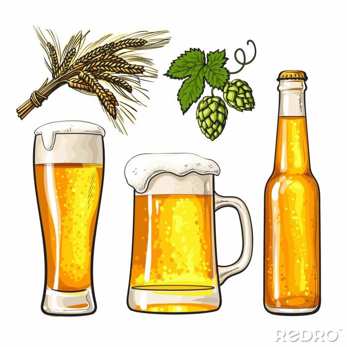 Sticker Bier Getreide und Hopfen Grafik