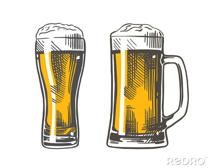 Sticker Bier im Glas und im Krug Zeichnung