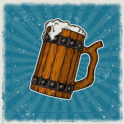 Sticker Bier im Vintage-Stil Holzkrug