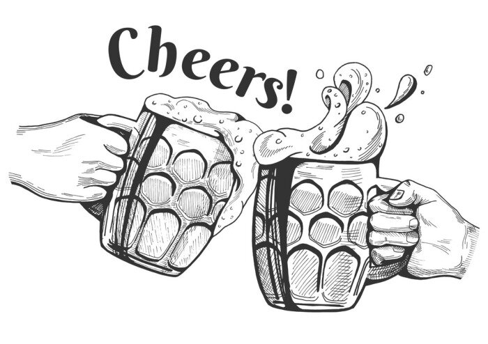 Sticker Bier im Vintage-Stil in Krügen