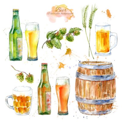 Sticker Bier im Vintage-Stil Zeichnung mit Aquarellfarben