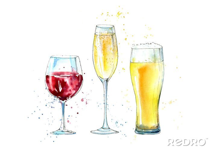 Sticker Bier Wein und Champagner Zeichnung