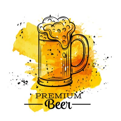 Sticker Bierkrug auf gelb-schwarzer Grafik