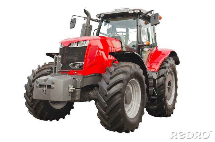 Sticker Big red agricultural tractor isolated on a white background