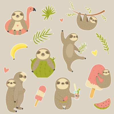 Sticker Big set of stickers with cute sloth