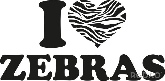 Sticker Bildunterschrift Ich liebe Zebras