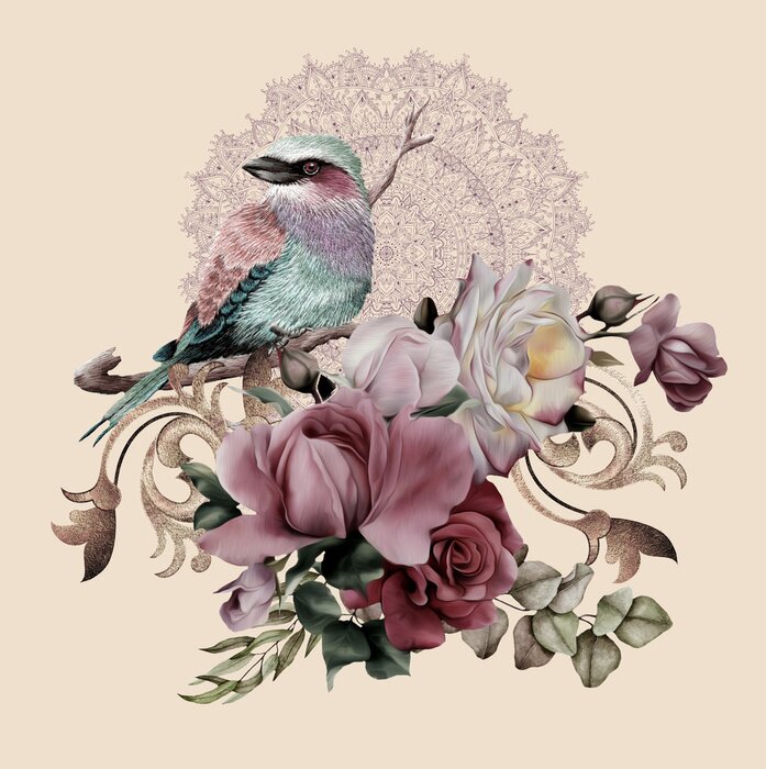 Sticker bird on a branch