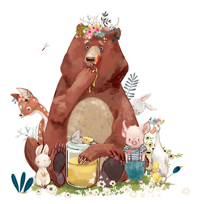 Sticker Birthday cute animals - bear and other
