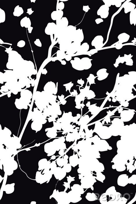 Sticker black and white abstract flowers pattern