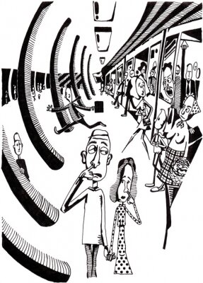 Sticker BLACK & WHITE, PEOPLE IN SUBWAY STATION