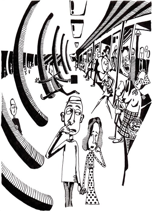 Sticker BLACK & WHITE, PEOPLE IN SUBWAY STATION