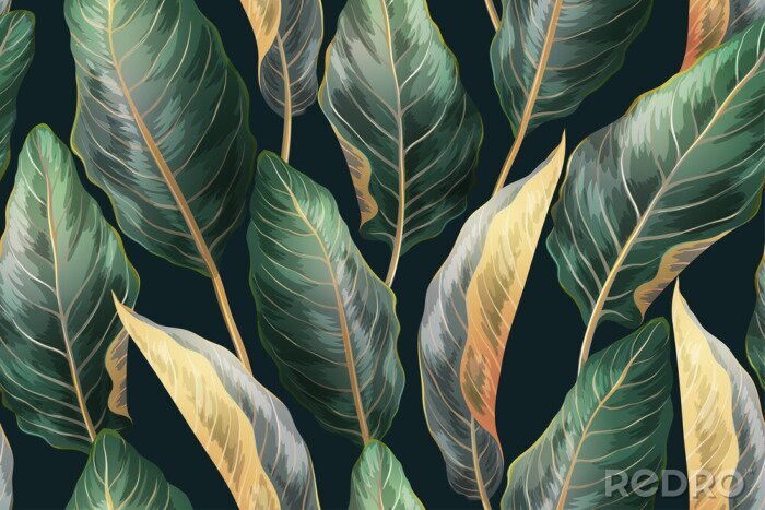 Sticker Blätter exotischer Pflanzen auf dunklem Hintergrund