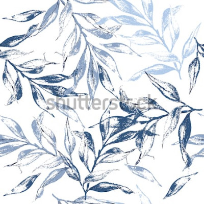 Sticker Blau verlässt Beschaffenheitsmuster Blumenhintergrund des Aquarells Nahtloses Muster kann für Tapete, Musterfüllen, Webseitenhintergrund, Oberflächenbeschaffenheiten verwendet werden