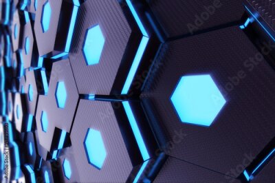 Sticker Blaue 3D-Sechsecke mit Lichteffekt