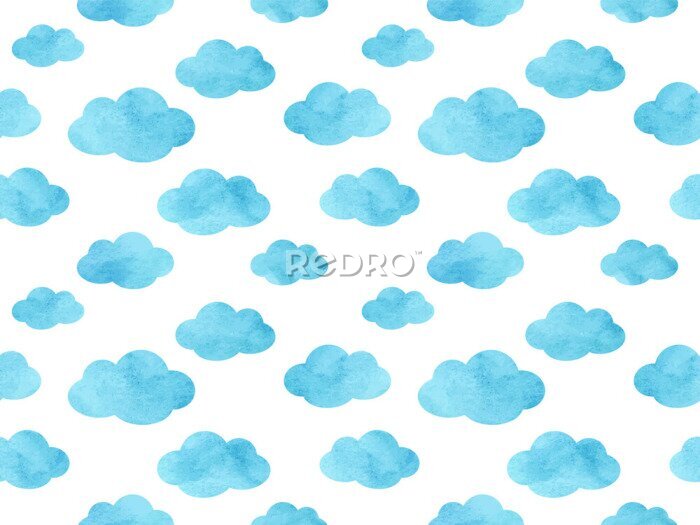 Sticker Blaue Aquarell-Wolken auf weißem Hintergrund