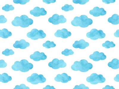 Sticker Blaue Aquarell-Wolken auf weißem Hintergrund