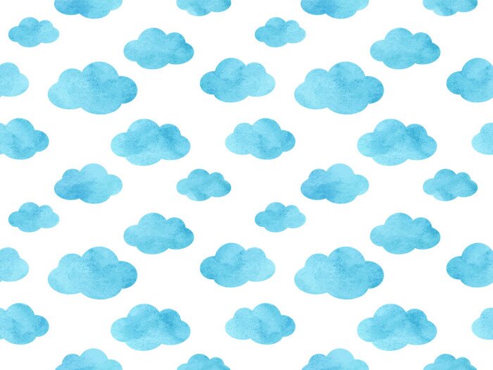 Sticker Blaue Aquarell-Wolken auf weißem Hintergrund