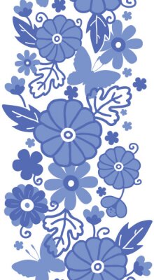 Blaue Blumen auf einem volkstümlichen Muster