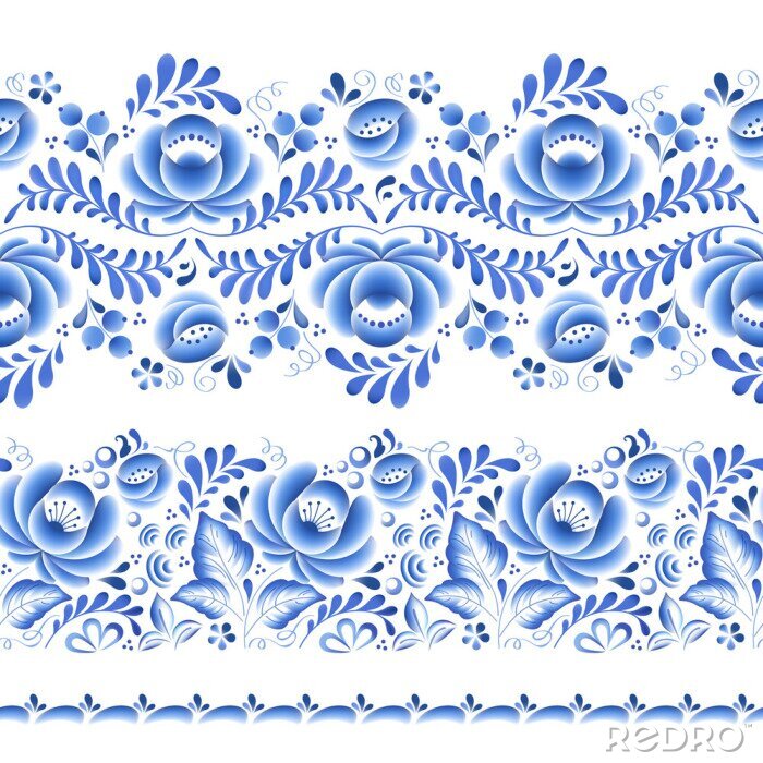 Sticker Blaue Blumen Blumen russische Porzellan schöne Folk-Ornament.