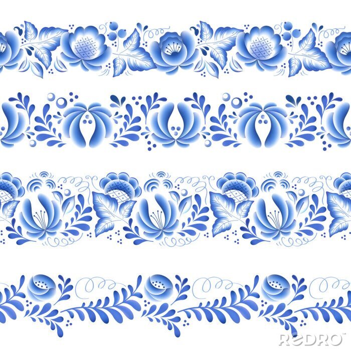 Sticker Blaue Blumen Blumen russische Porzellan schöne Folk-Ornament.